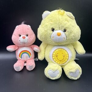 Care Bear 8" 2003 Cheer Bear and Funshine Bear Plush Stuffed Lot of 2
